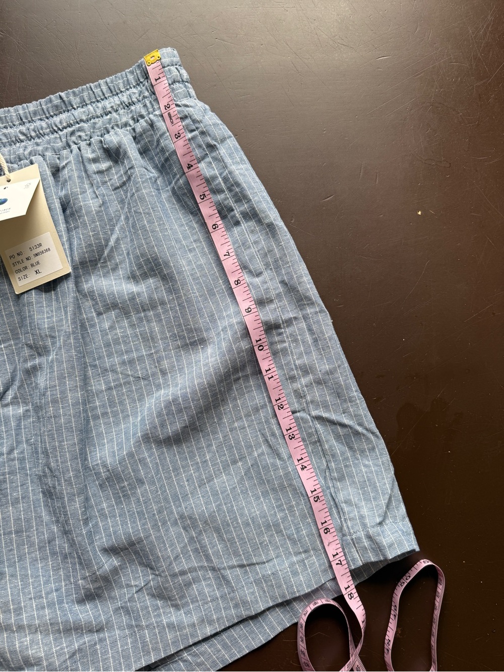 Linen Blend High-Waist Drawstring Shorts - Blue Stripe - Picture 4 of 6